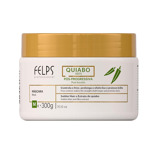Felps Professional Quiabo XBTX Post-Progressive Treatment Mask 300 g front of white jar with gold lid – Buy now at MKPBR.COM – Worldwide Shipping