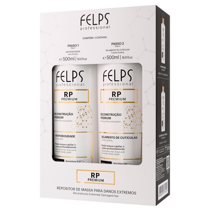 Felps Professional RP Premium Reconstruction Duo box showing the Step 1 Anti-Porosity and Step 2 Cuticle Sealing 500 ml bottles through the front window – Buy now at MKPBR.COM – Worldwide Shipping