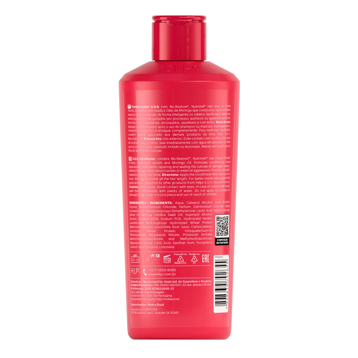 Felps Professional SOS Reconstruction Conditioner 250 ml back label with INCI ingredients and directions – Buy now at MKPBR.COM – Worldwide Shipping
