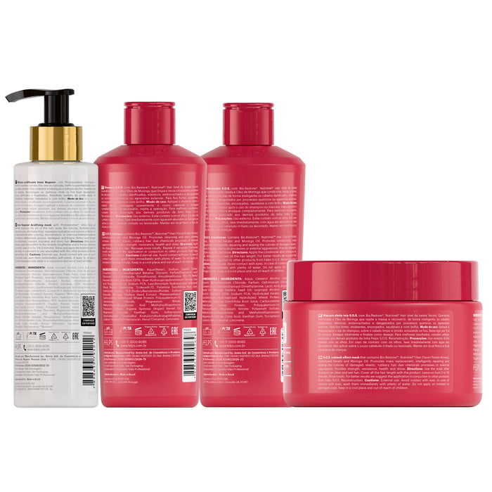 Label detail view of the Felps Professional S.O.S. Reconstruction and Inner Regener Acidifier damaged hair kit of four – Buy now at MKPBR.COM – Worldwide Shipping