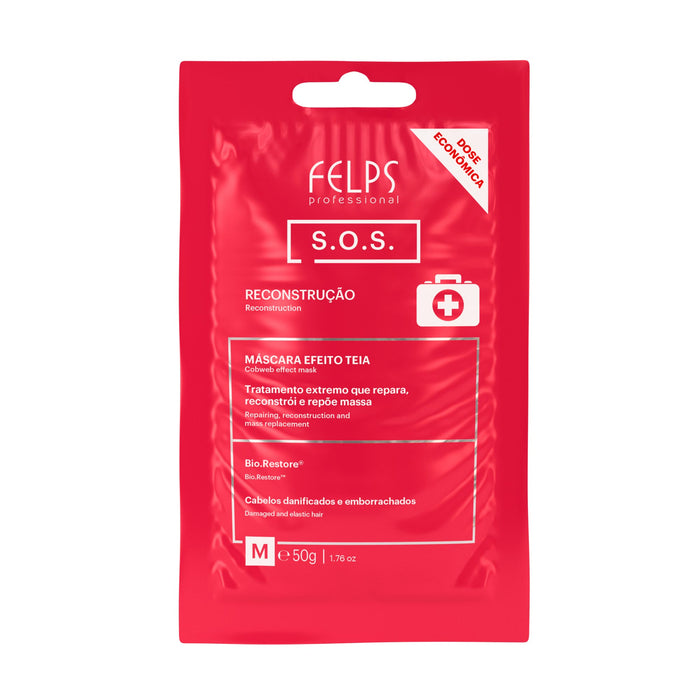Felps Professional S.O.S. Reconstruction hair mask single-dose sachet 50 g, front of the red foil pack – Buy now at MKPBR.COM – Worldwide Shipping