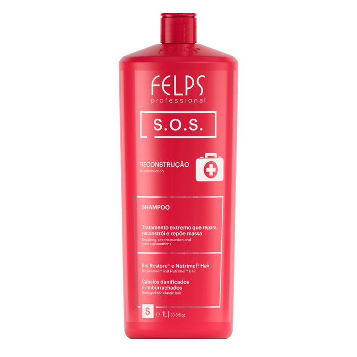 Felps Professional SOS Reconstruction Shampoo 33.8 fl oz 1 L salon size front of bottle – Buy now at MKPBR.COM – Worldwide Shipping
