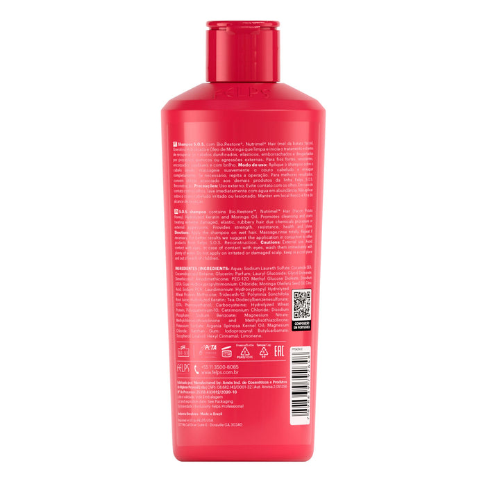 Felps Professional SOS Reconstruction Shampoo 250 ml back label with ingredients and directions – Buy now at MKPBR.COM – Worldwide Shipping