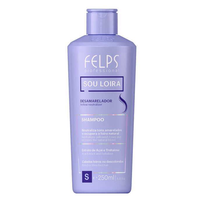Felps Professional Sou Loira Repairing Purple Shampoo 250 ml front of the lilac bottle – Buy now at MKPBR.COM – Worldwide Shipping