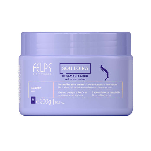 Felps Professional Sou Loira Toning Mask 300 g purple jar front label with Desamarelador claim – Buy now at MKPBR.COM – Worldwide Shipping