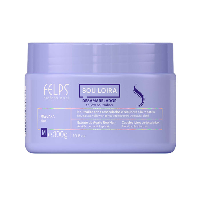 Felps Professional Sou Loira Toning Mask 300 g purple jar front label with Desamarelador claim – Buy now at MKPBR.COM – Worldwide Shipping