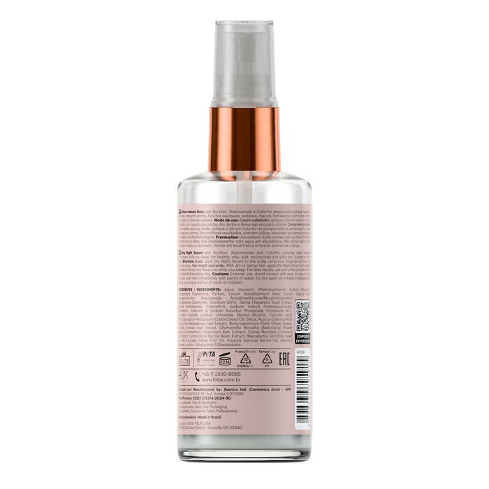 Back label of Felps Professional Uniq 6-in-1 Night Serum 50 ml with directions and full INCI ingredient list – Buy now at MKPBR.COM – Worldwide Shipping