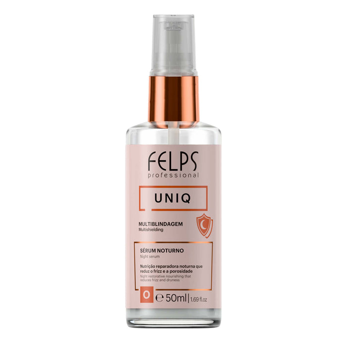 Front label of Felps Professional Uniq 6-in-1 Night Serum 50 ml showing the Multishielding pump bottle – Buy now at MKPBR.COM – Worldwide Shipping