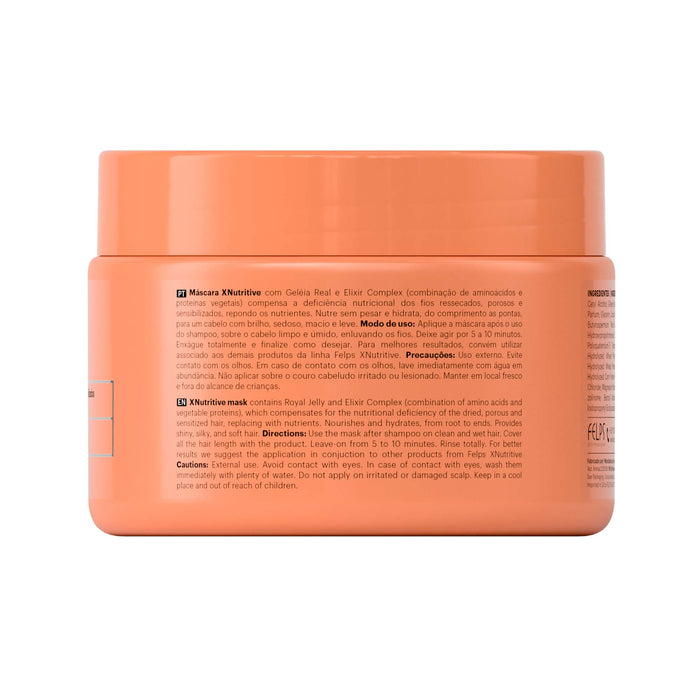 Felps Professional XNutritive Deep Nutrition Treatment Mask 300 g back label with ingredient list – Buy now at MKPBR.COM – Worldwide Shipping