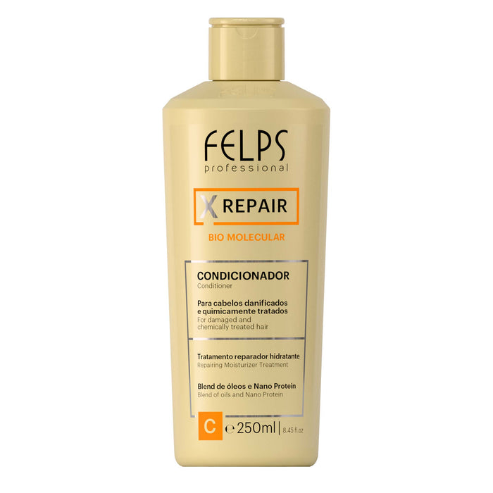 Felps Professional XRepair Bio Molecular Deep Hydration Conditioner 250 ml gold bottle front label – Buy now at MKPBR.COM – Worldwide Shipping