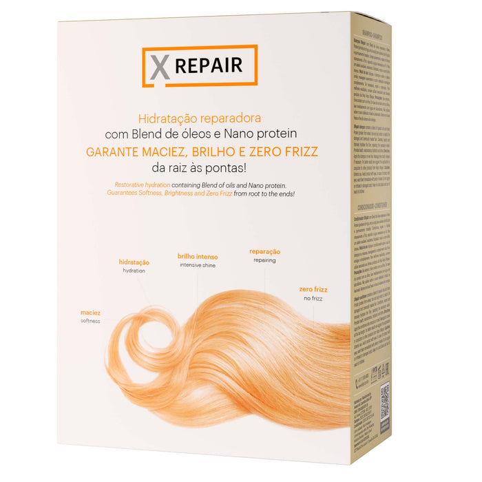Back of the Felps Professional XRepair Home Care Duo box showing the restorative hydration claims with Nano Protein and the side ingredient panel – Buy now at MKPBR.COM – Worldwide Shipping