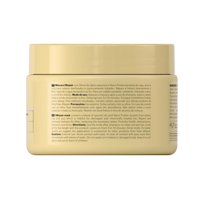 Felps Professional XRepair Repair Mask 300 g back of the jar showing the ingredient label – Buy now at MKPBR.COM – Worldwide Shipping