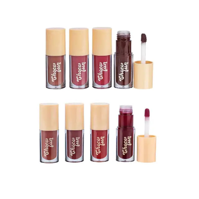 Fenzza Choco Fun 8 Shades Lip Tint collection, showcasing all chocolate-scented colors – Buy now at MKPBR.COM – Worldwide Shipping