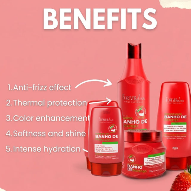 Official Forever Liss Banho de Verniz Morango kit with authentic Brazilian quality seal – Buy now at MKPBR.COM – Worldwide Shipping