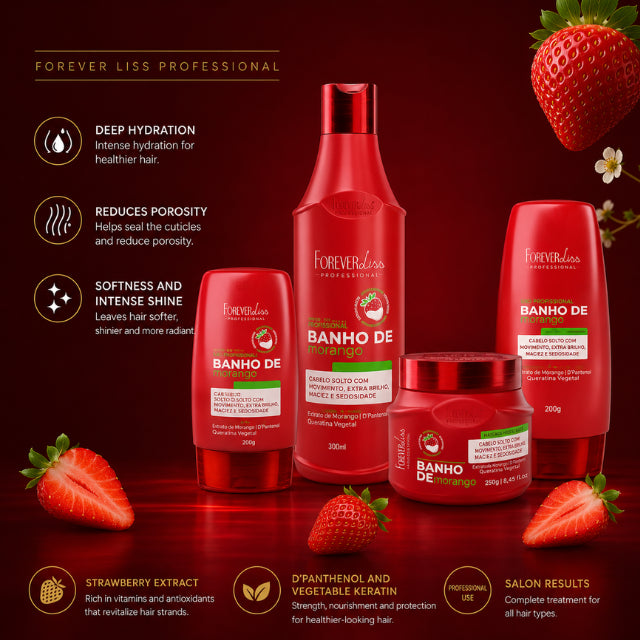 Intense mirror-like shine finish on hair strands after Banho de Verniz Morango application – Buy now at MKPBR.COM – Worldwide Shipping