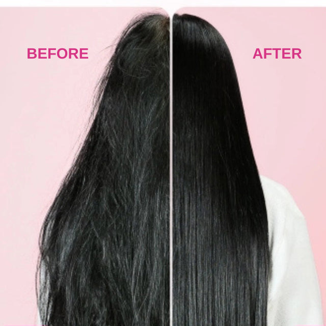Before and after comparison of dull hair treated with Forever Liss Banho de Verniz shampoo – Buy now at MKPBR.COM – Worldwide Shipping