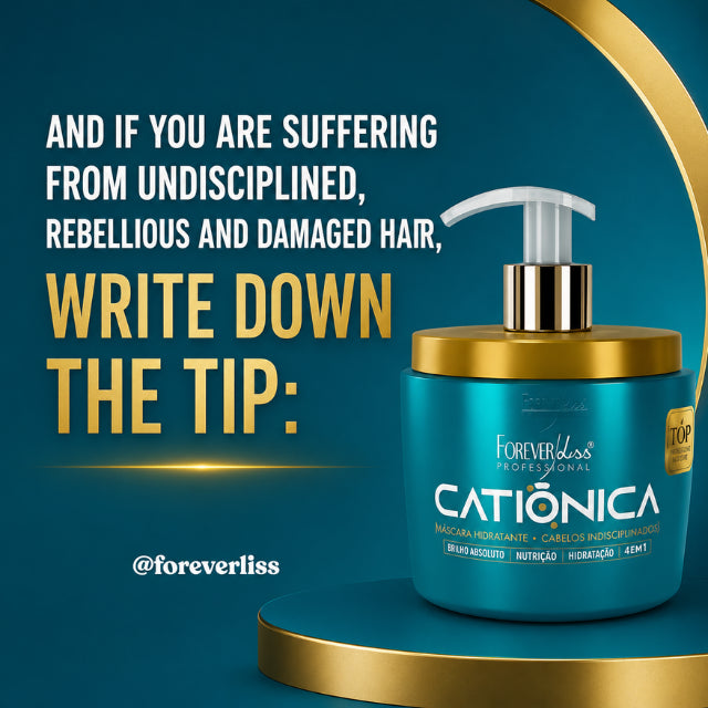 Close-up of Forever Liss Catiônica 450g professional packaging and label – Buy now at MKPBR.COM – Worldwide Shipping