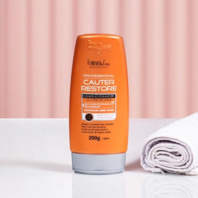 Forever Liss Cauter Restore conditioner integrated into a professional daily hair care routine – Buy now at MKPBR.COM – Worldwide Shipping