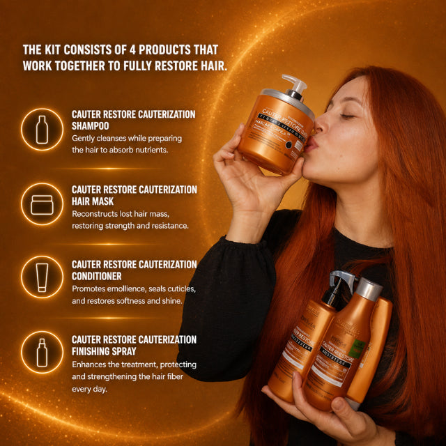 Reconstructed and healthy hair results after using Forever Liss Cauter Restore kit – Buy now at MKPBR.COM – Worldwide Shipping