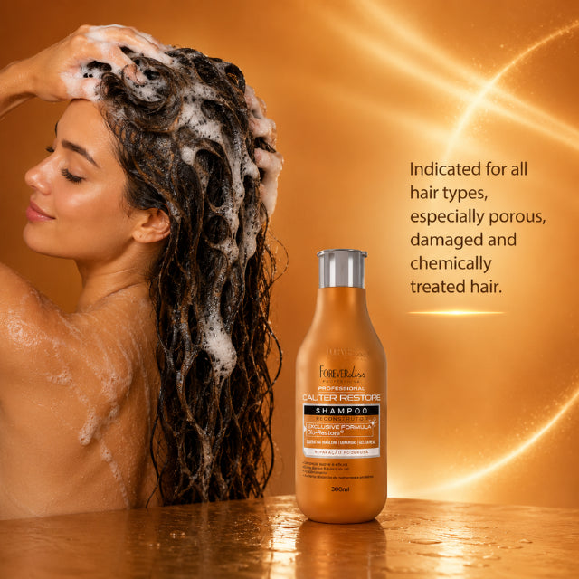 Rich cleansing lather of Forever Liss Cauter Restore reconstruction shampoo – Buy now at MKPBR.COM – Worldwide Shipping