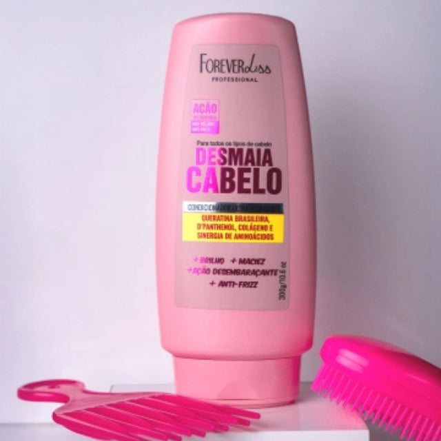  Close-up of Forever Liss Desmaia Cabelo 300g packaging and usage instructions – Buy now at MKPBR.COM – Worldwide Shipping