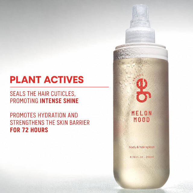 GE Beauty Melon Mood Body & Hair Splash with notes of melon, peony, and white musk – Buy now at MKPBR.COM – Worldwide Shipping