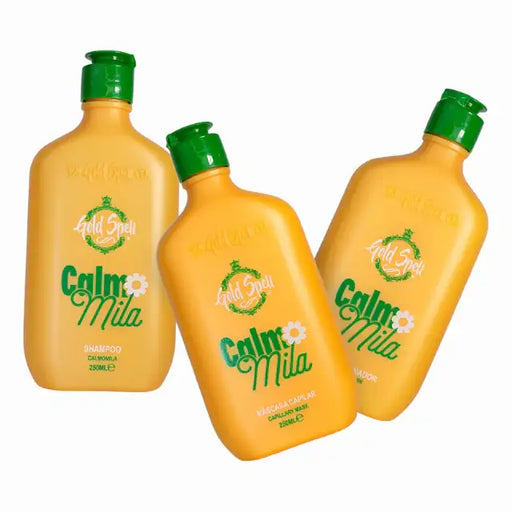 Gold Spell Co. Calmomila Total Harmony Hair Kit with Shampoo, Conditioner, and Mask (250ml each) for calm, hydrated, shiny hair – Buy now at MKPBR.COM – Worldwide Shipping