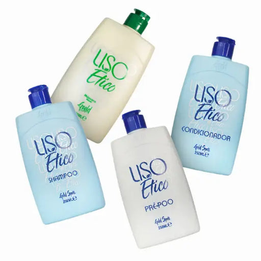 Gold Spell Co. Liso Ético Complete Bundle showing Mask, Pré-Poo, Shampoo, and Conditioner – Buy now at MKPBR.COM – Worldwide Shipping