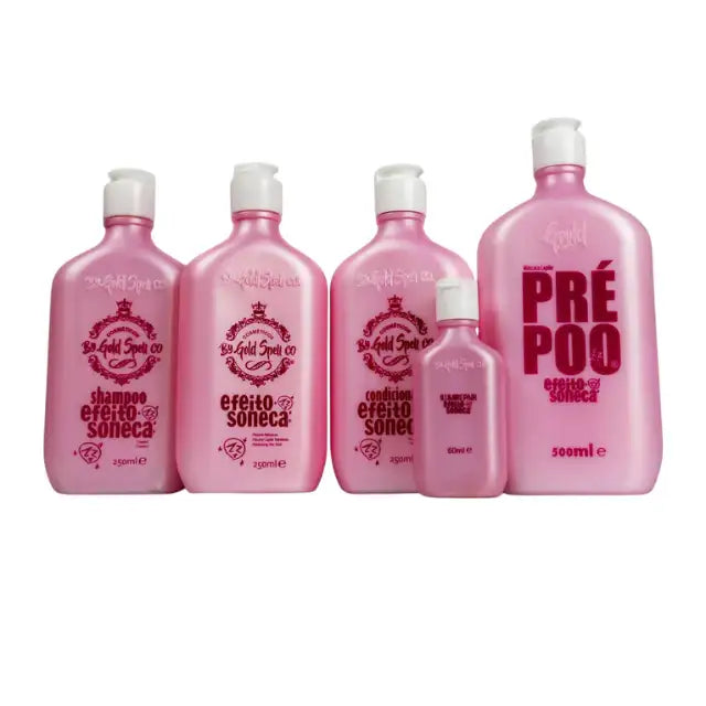 Gold Spell Efeito Soneca 5-piece complete hair care kit with shampoo, conditioner, mask, leave-in and pre-poo – Buy now at mkpbr.com – Worldwide Shipping
