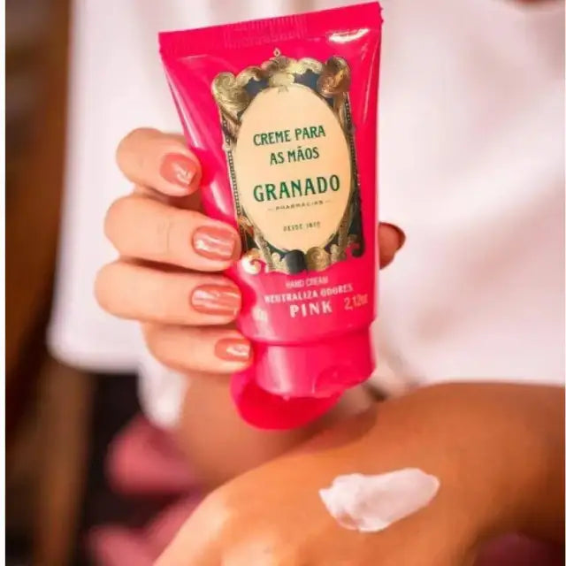 Granado Pink Hand Cream 2.12oz, providing deep moisture for soft hands – Buy now at MKPBR.COM – Worldwide Shipping