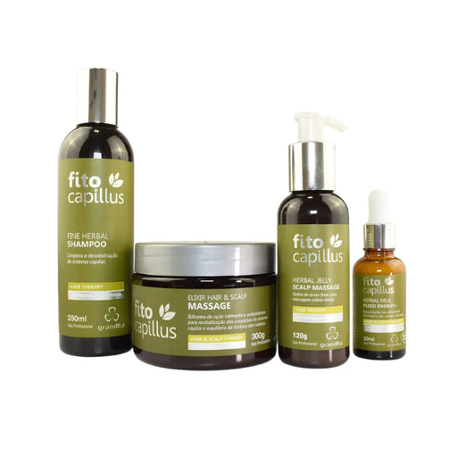 Grandha Fito Capillus Herbal Scalp Therapy Kit including shampoo mask gel and fluid front view – Buy now at MKPBR.COM – Worldwide Shipping