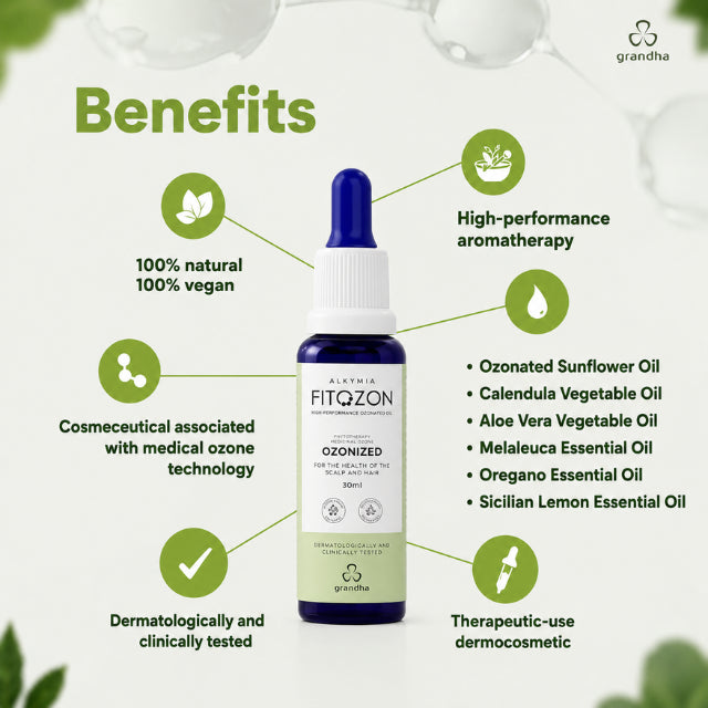 Grandha Fitozon Pure Intensity F4 Skin and Scalp Microbiota Control Oil 30ml containing ozonized oils tea tree and oregano – Buy now at MKPBR.COM – Worldwide Shipping