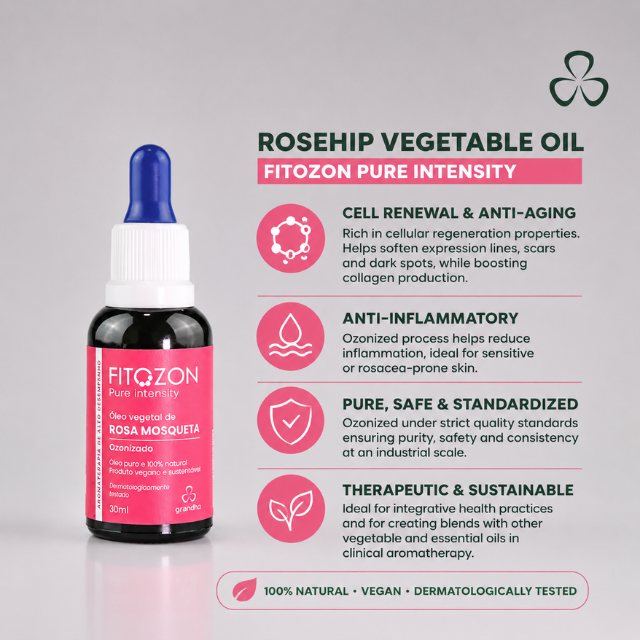 Grandha Fitozon Pure Intensity Rosehip Ozonized Oil Skin Renewal Face and Body Oil 1.01 fl oz (30 ml) face care use – Buy now at MKPBR.COM – Worldwide Shipping