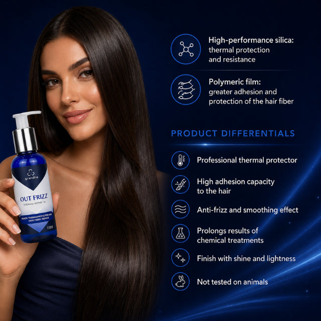 Grandha Out Frizz Thermal Repair Oil 110ml premium Brazilian hair finisher – Buy now at MKPBR.COM – Worldwide Shipping