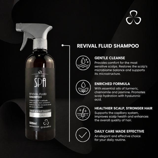 Grandha Revival Fluid Shampoo Ultra-Gentle Sensitive Scalp Cleanser 16.91 fl oz (500 ml) ingredient focus – Buy now at MKPBR.COM – Worldwide Shipping