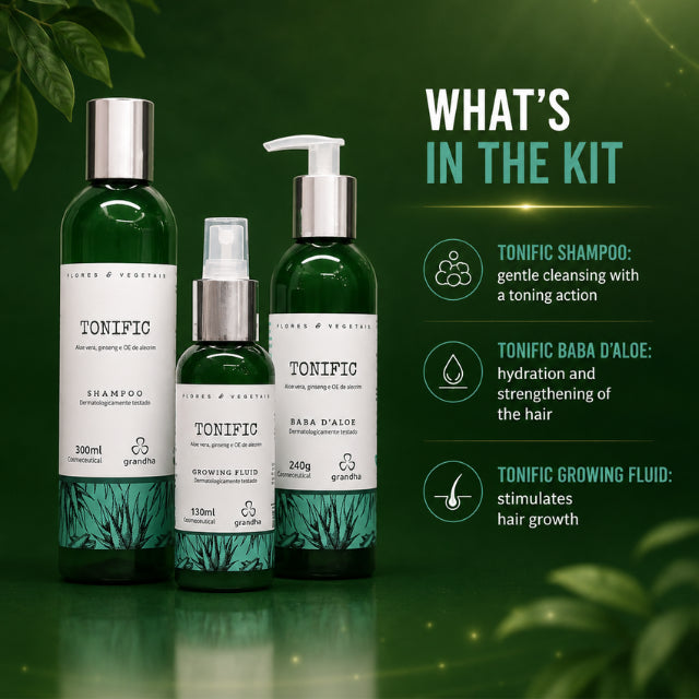 Grandha Tonific Flores and Vegetais Scalp Toning Kit premium Brazilian wellness and bio-cosmetic standards – Buy now at MKPBR.COM – Worldwide Shipping