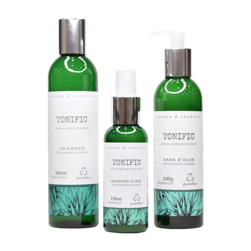Grandha Tonific Flores and Vegetais Scalp Toning Kit including shampoo gel and fluid front view – Buy now at MKPBR.COM – Worldwide Shipping