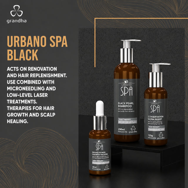 Urbano Spa Black Magma Power tonic being applied to scalp – Buy now at MKPBR.COM – Worldwide Shipping