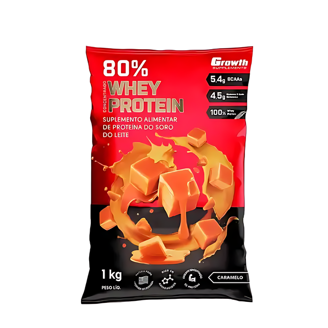 Growth Supplements Concentrated Whey Protein 2.2 lb (1000g) - Rich Caramel flavor for satisfying muscle recovery – Buy now at MKPBR.COM – Worldwide Shipping