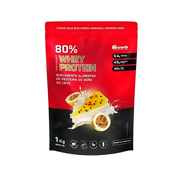 Growth Supplements Concentrated Whey Protein 2.2 lb (1000g) - Tropical Passion Fruit Mousse flavor for a unique protein experience – Buy now at MKPBR.COM – Worldwide Shipping