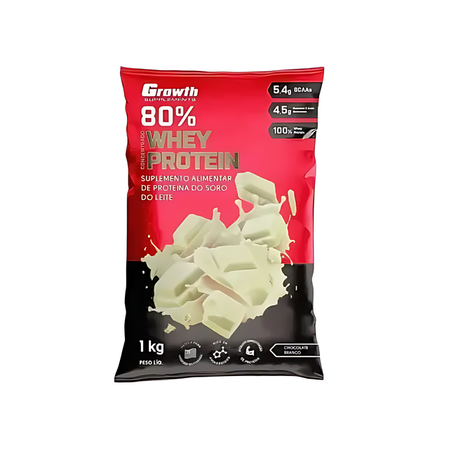 Growth Supplements Concentrated Whey Protein 2.2 lb (1000g) - Smooth White Chocolate flavor for a sweet protein boost – Buy now at MKPBR.COM – Worldwide Shipping