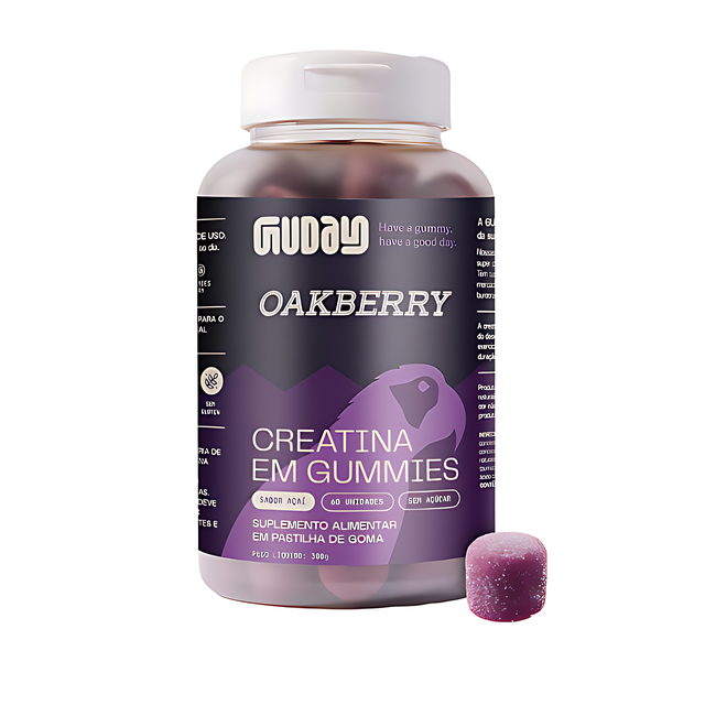 Guday Creatine Gummies Açai Berries Flavor – 60 Gummies (30 Servings), 1.5 g Creatine per Gummy – Easy Daily Performance Routine – 10.58 oz (300 g) front label – Buy now at MKPBR.COM – Worldwide Shipping