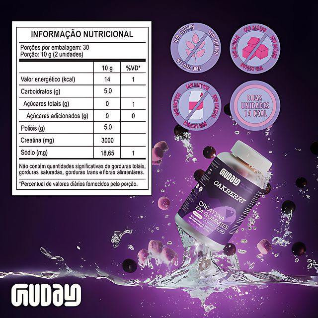 Guday Creatine Gummies (Assorted Flavors) – 60 Gummies (30 Servings), 1.5 g Creatine per Gummy – Easy Daily Performance Routine – 10.58 oz (300 g) gluten-free callout – Buy now at MKPBR.COM – Worldwide Shipping