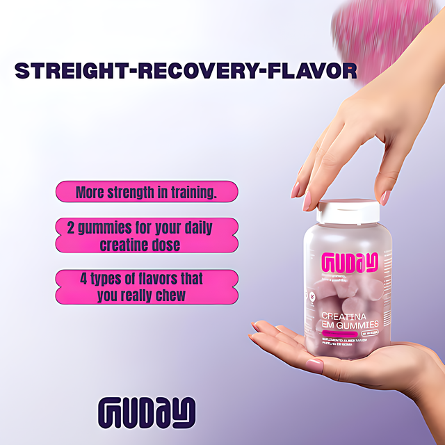 Guday Creatine Gummies – 60 Gummies (30 Servings), 1.5 g Creatine per Gummy – Easy Daily Performance Routine – 10.58 oz (300 g) two-gummy serving – Buy now at MKPBR.COM – Worldwide Shipping