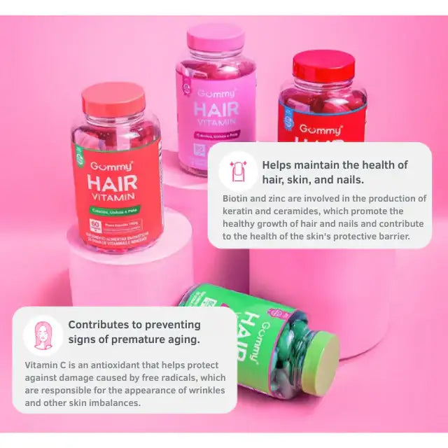 Gummy Hair Vitamin Gummies for Healthy Hair, Skin & Nails - 60 Gummies - 6.35 oz (180 g) – Authentic Brazilian wellness for natural beauty – Buy now at MKPBR.COM – Worldwide Shipping