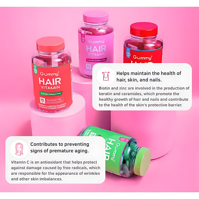 Gummy Hair Vitamin Gummies for Healthy Hair, Skin & Nails - 60 Gummies - 6.35 oz (180 g) – Authentic Brazilian wellness for natural beauty – Buy now at MKPBR.COM – Worldwide Shipping