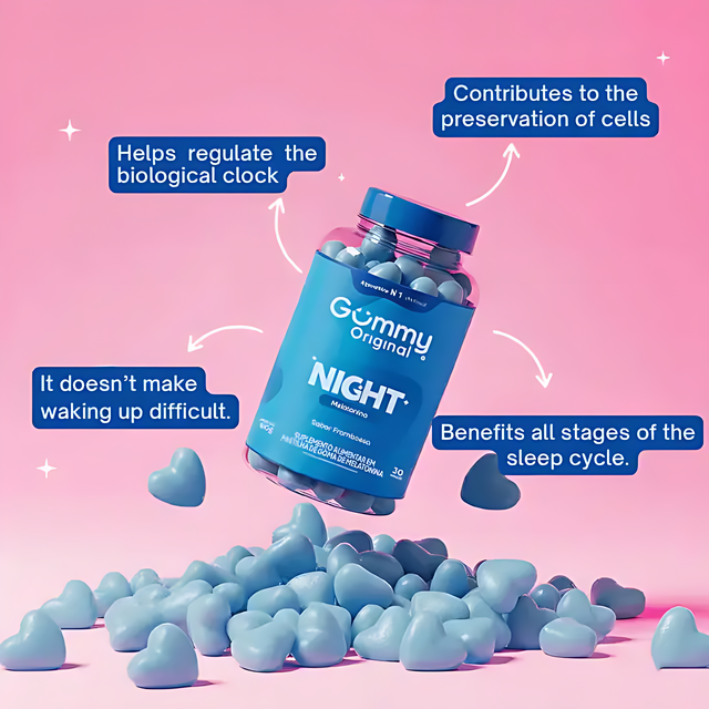 Gummy Night Melatonin Gummies - Raspberry Flavor - 30 Gummies - 3.17 oz (90 g) – Promotes relaxation and stress relief for sleep – Buy now at MKPBR.COM – Worldwide Shipping