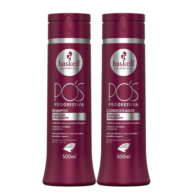 Haskell Pós-Progressiva Duo Kit Shampoo & Conditioner 10.14 oz - For Post-Straightening Care - Buy now at MKPBR.COM – Worldwide Shipping