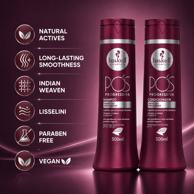 Haskell Pós-Progressiva Duo Kit 300ml - Prolongs Straightening & Reduces Frizz - Buy now at MKPBR.COM – Worldwide Shipping