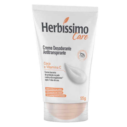 Herbíssimo Care Coconut & Vitamin C Cream Deodorant 55g Front – Buy now at MKPBR.COM – Worldwide Shipping